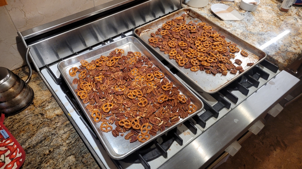 spiced roasted pretzels and pecans