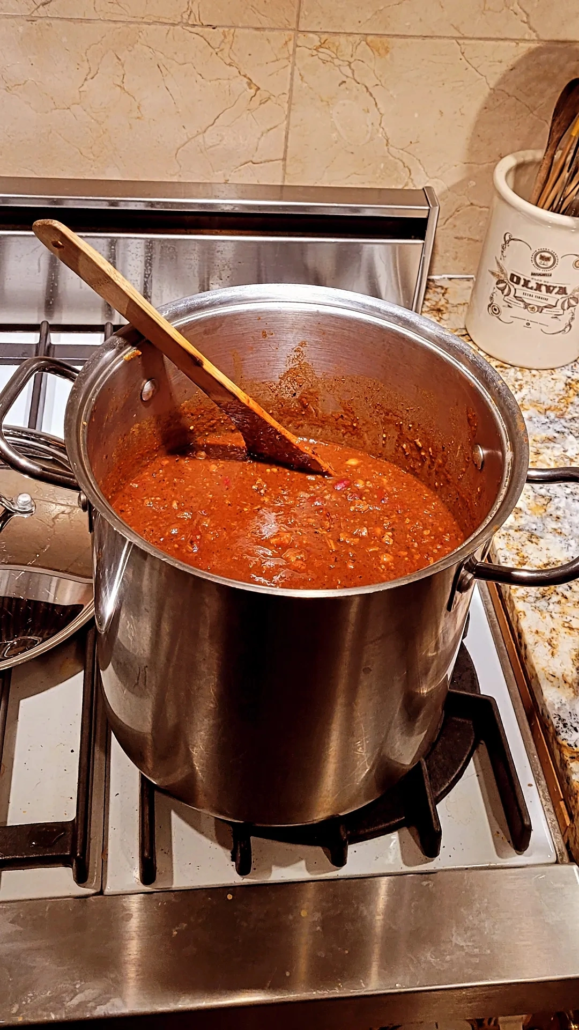 big pot of chili on the stove